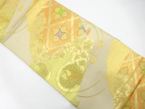 アンティーク　桧扇に鶴・花模様織り出し袋帯（材料）